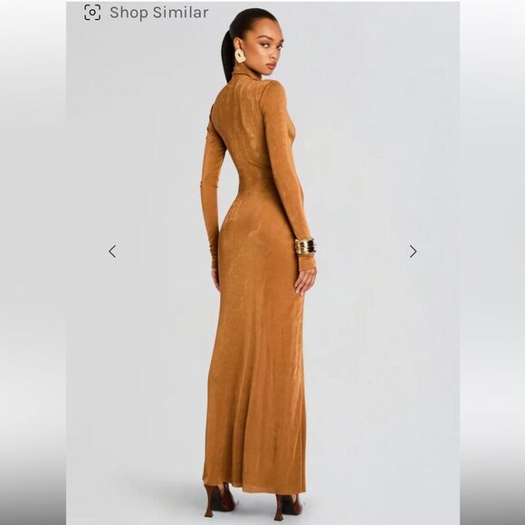 SER.O.YA Kim Brown Mock Neck Bodycon Dress maxi gown $258 NWT M - Picture 2 of 13